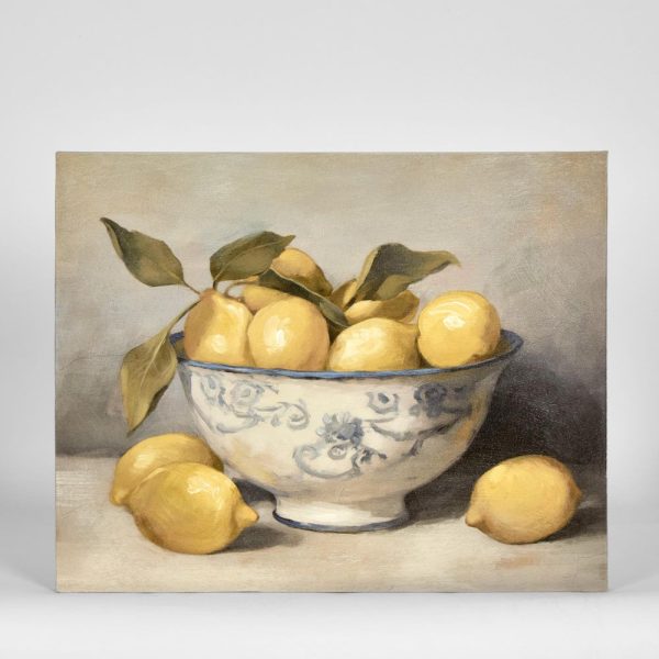 Lemons In Blue Bowl Wall Art by Florabelle on Sale