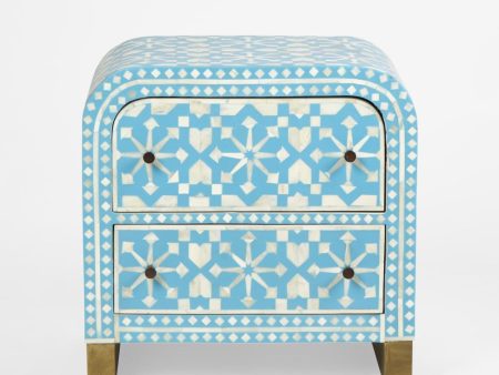 Adina Bone Inlay Bedside Table Aqua White For Cheap