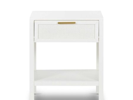 Santorini Hamptons Timber Rattan Bedside Table White by Florabelle For Discount