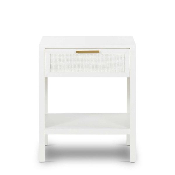 Santorini Hamptons Timber Rattan Bedside Table White by Florabelle For Discount