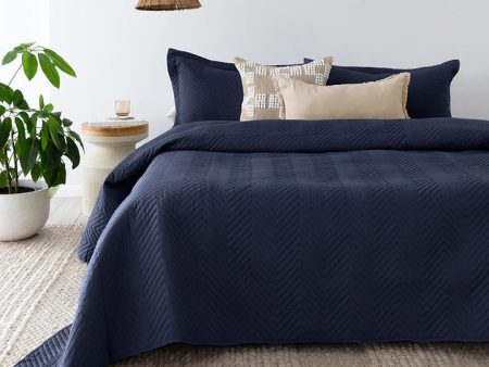 Herringbone Navy Coverlet Set By Bambury on Sale