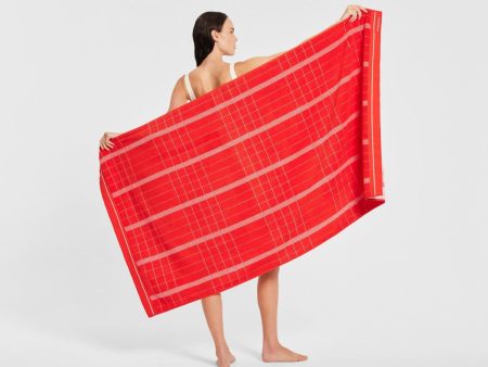 Batteau Beach Towel Red Soda by Sheridan For Cheap