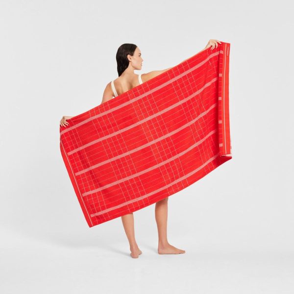 Batteau Beach Towel Red Soda by Sheridan For Cheap