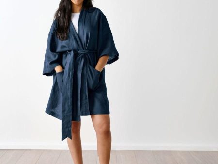 Nimes Navy Short Robe by Linen House For Sale