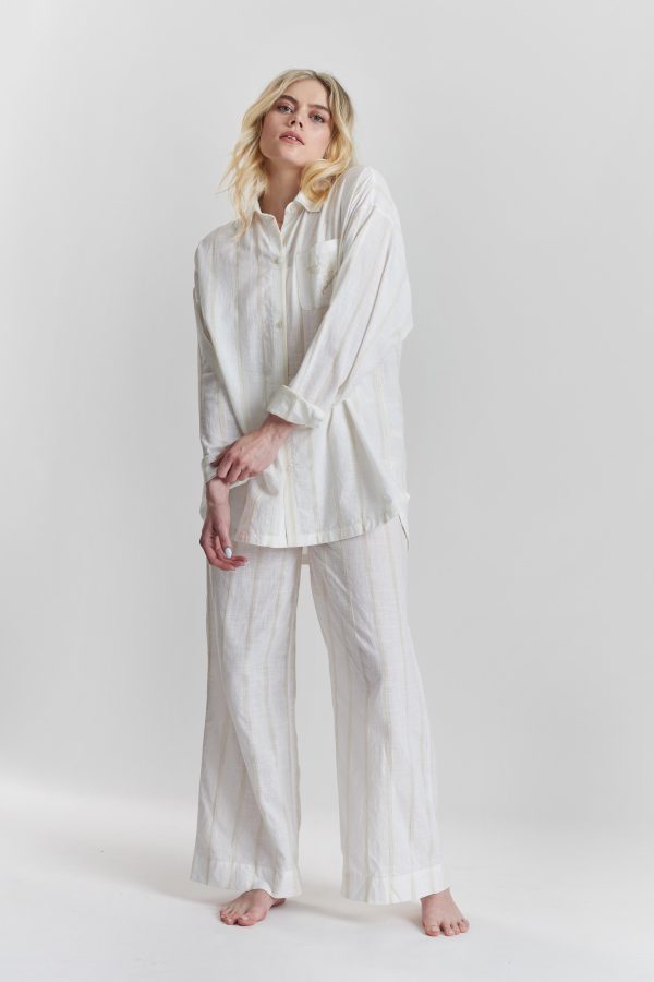 Robinia striped woven-cotton wide leg trousers - Summer Sand
 Beige Online