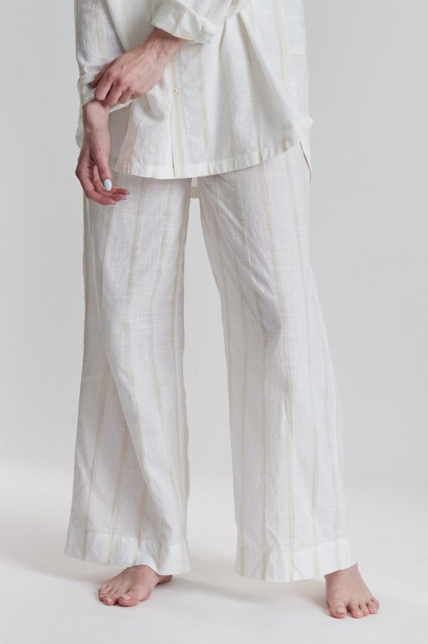 Robinia striped woven-cotton wide leg trousers - Summer Sand
 Beige Online