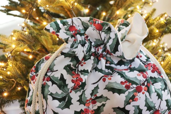 GREEN HOLLY CHRISTMAS SACK Sale