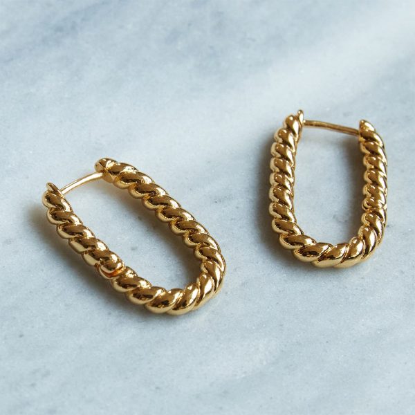 Lilly Twisted Rectangular Gold Hoop Earrings Fashion