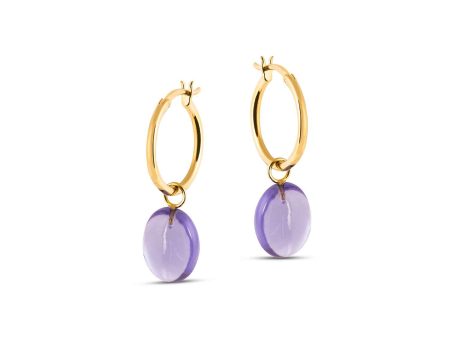 Eden Gold Hoop Earrings with Amethyst Charm Online Sale