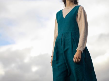 100% Linen Pinafore Dress Teal Discount