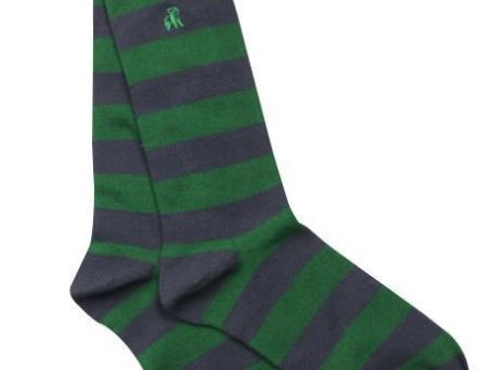 Racing Green Striped Bamboo Socks (Comfort Cuff) Online now