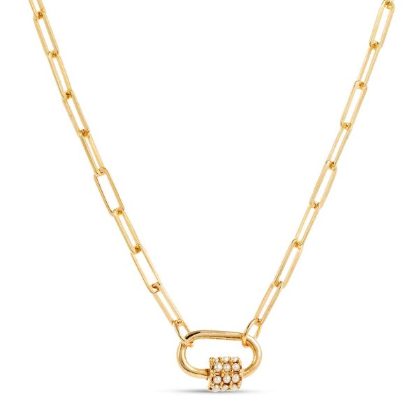 Daphne Gold Paperclip Link Chain Necklace with Pearl Carabiner lock For Discount