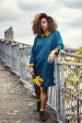 100% Linen Classic Dress Teal with Mustard Detailing For Sale