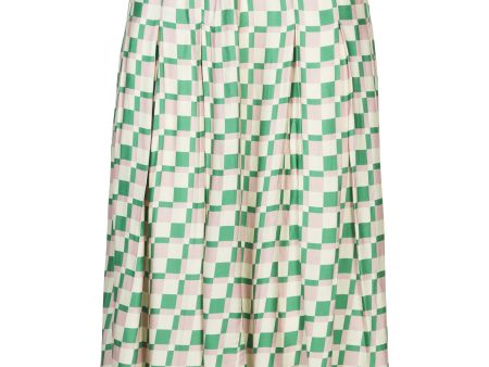 Pink Green  Checkerboard Midi Skirt Discount