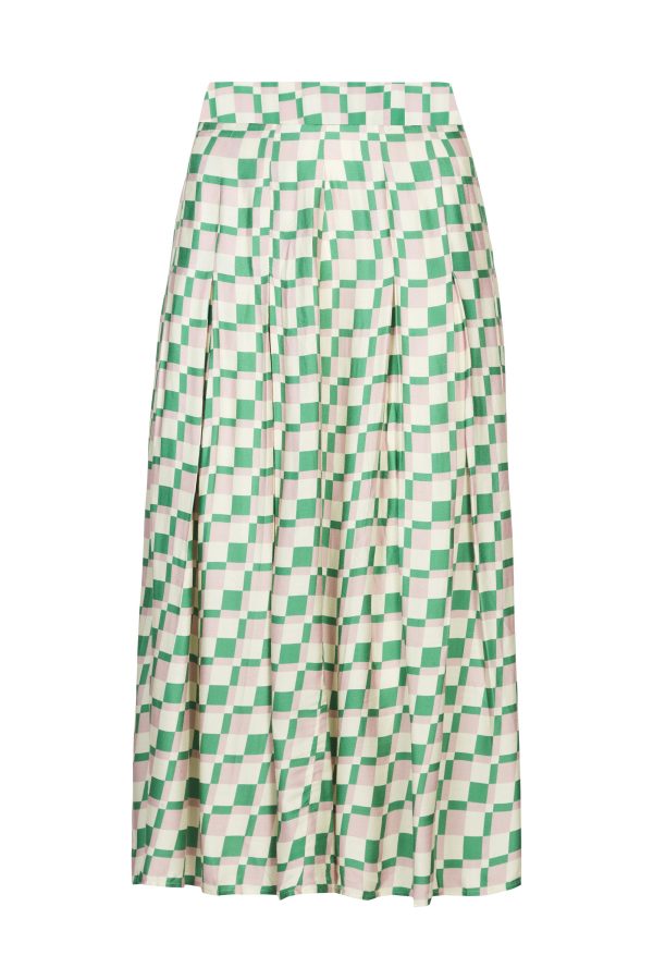 Pink Green  Checkerboard Midi Skirt Discount