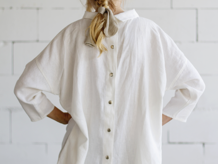 Lemuel MC 100% Linen 3 4 Sleeve Classic Dress White Sale