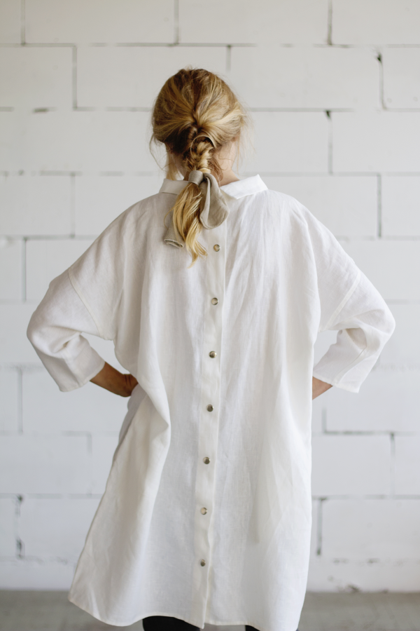 Lemuel MC 100% Linen 3 4 Sleeve Classic Dress White Sale