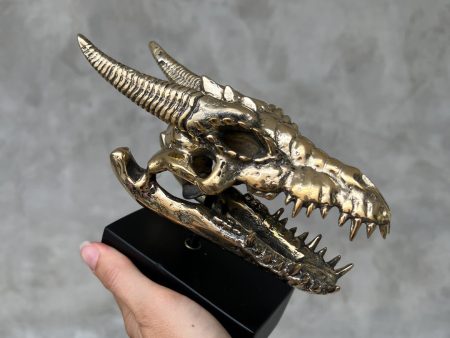 Polished Bronze Dragon Head Sculpture on Stand Supply