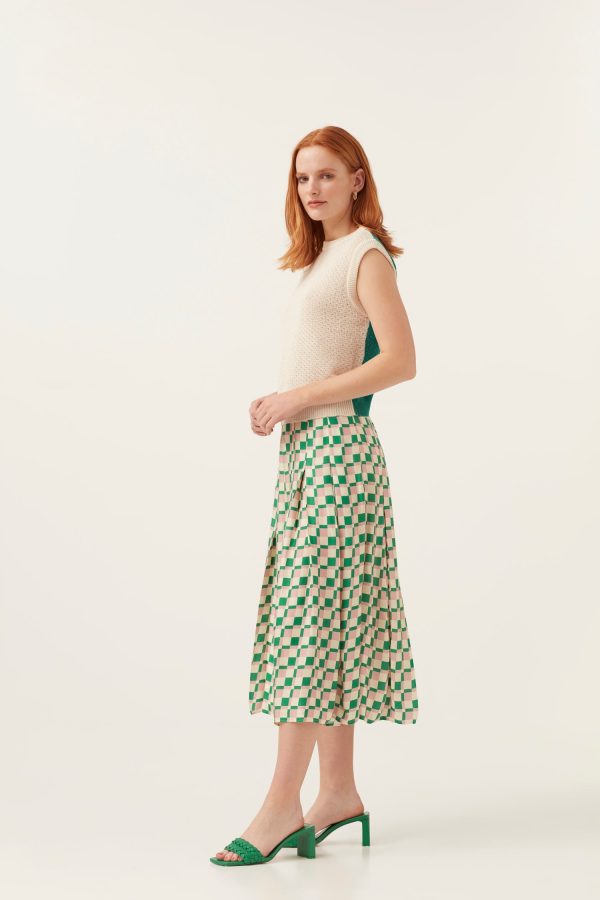 Pink Green  Checkerboard Midi Skirt Discount