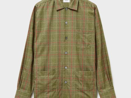 Recycled Flannel British Green Check Shirt Jacket Hot on Sale