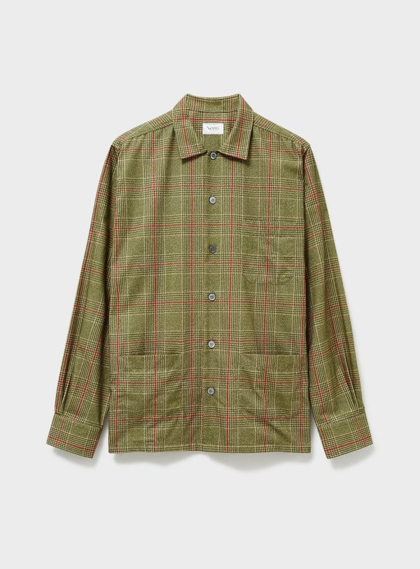 Recycled Flannel British Green Check Shirt Jacket Hot on Sale