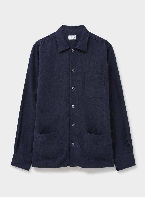 Recycled Italian Flannel Deep Navy Shirt Jacket Supply