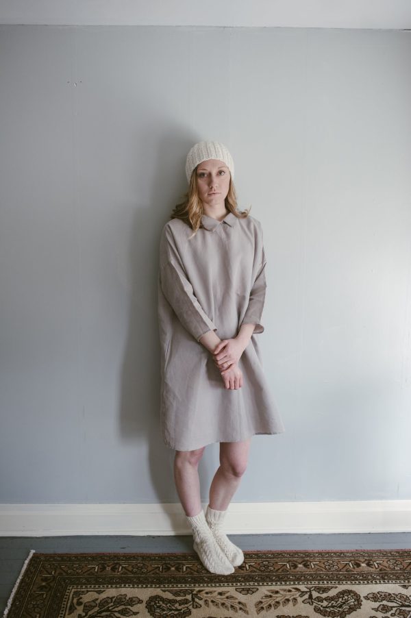 100% Linen 3 4 Sleeve Classic Dress Light Grey Fashion