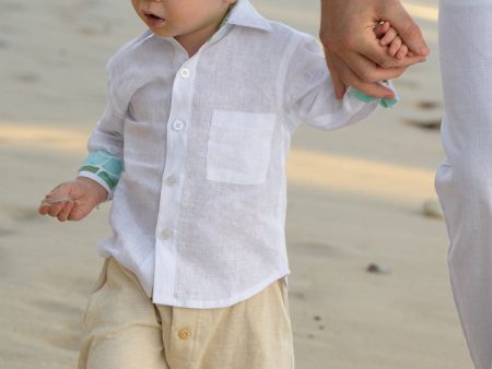 BOY S WHITE AQUA PEBBLES LINEN SHIRT Discount