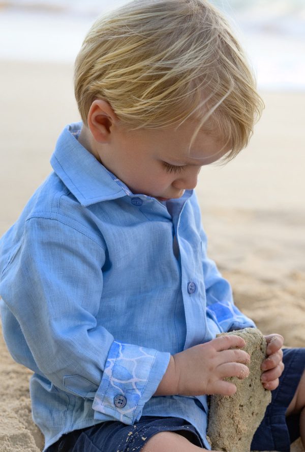 BOY S SOLID BLUE LINEN SHIRT Sale