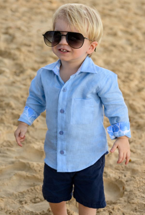 BOY S SOLID BLUE LINEN SHIRT Sale