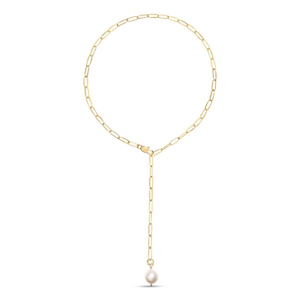 Amadeus Bijoux Alba Tie Gold Chain Necklace with Pearl Pendant Cheap