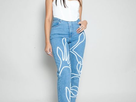 High Waisted Organic & Recycled Floral Trim Blue Jeans Online