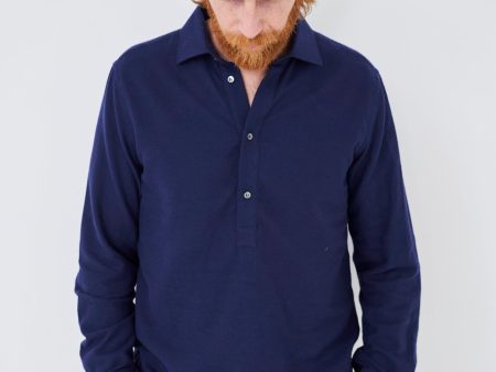 Recycled Italian Navy Flannel Popover Shirt Online