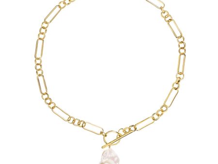 Alba Chunky mixed link Gold Necklace with large Keshi Pearl Online now