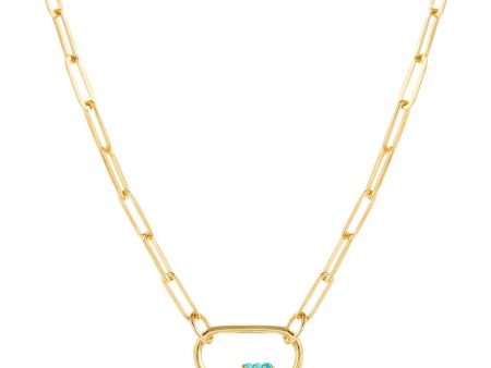 Daphne Gold Paperclip Link Chain Necklace with Turquoise Carabiner lock Cheap