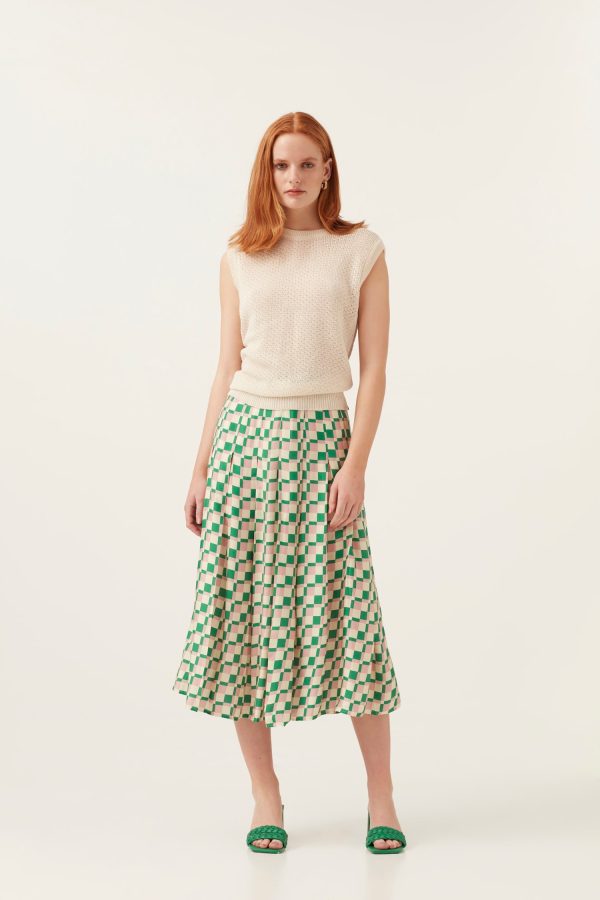 Pink Green  Checkerboard Midi Skirt Discount