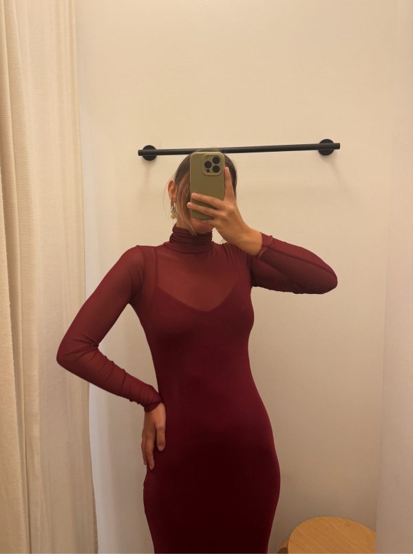 Burgandy Mesh Dress Online Sale